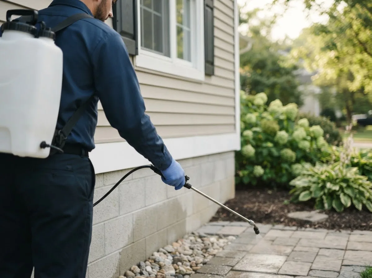 Pest control technician inspecting a home in Voorheesville, NY